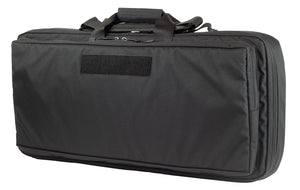 Exterior of discreet rifle case for bullpup rifles.