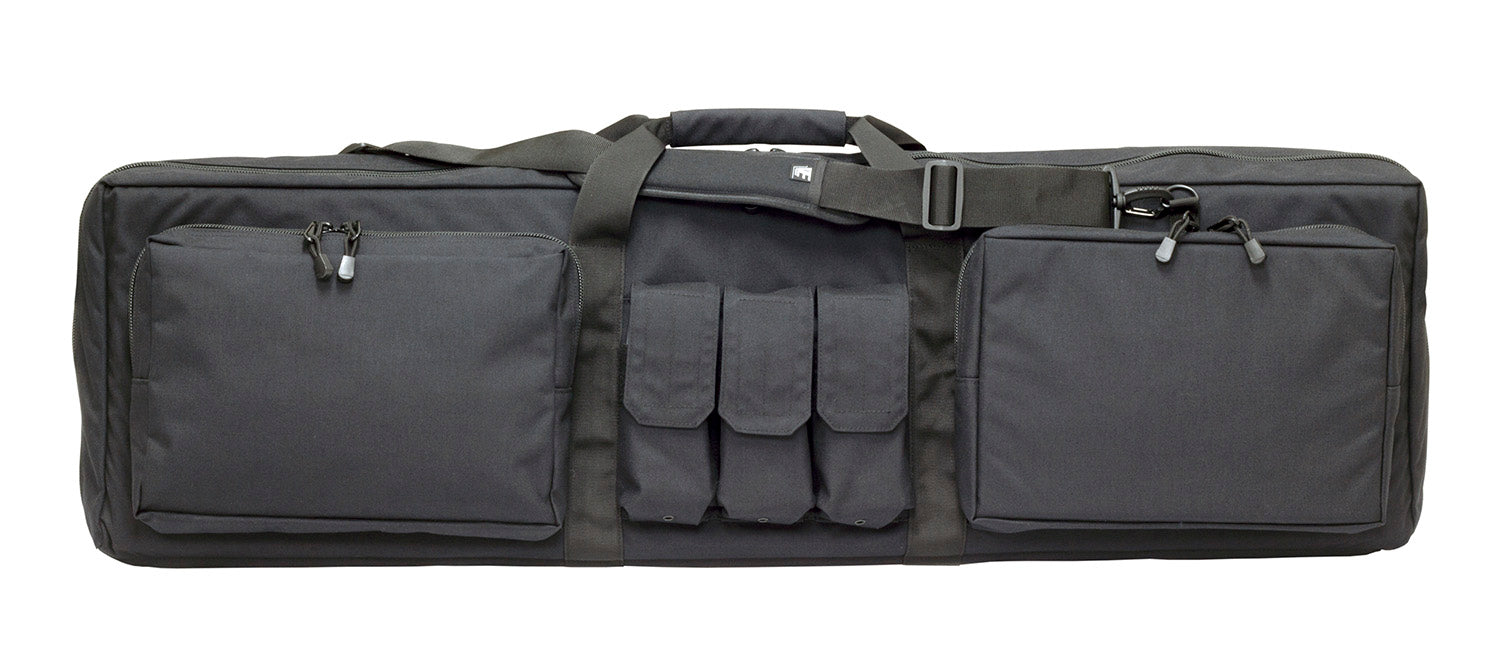 Double Rifle Case in black color with heavy padding and exterior mag pouches.
