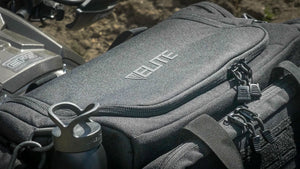 The durable, 1000 denier construction of the Loadout Range Bag. Shown with the molded Elite modern tactical logo.
