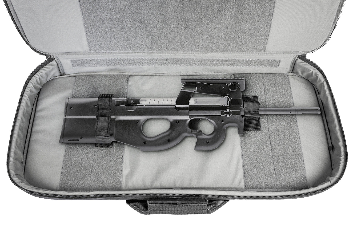 Discreet style rifle case with light gray interior