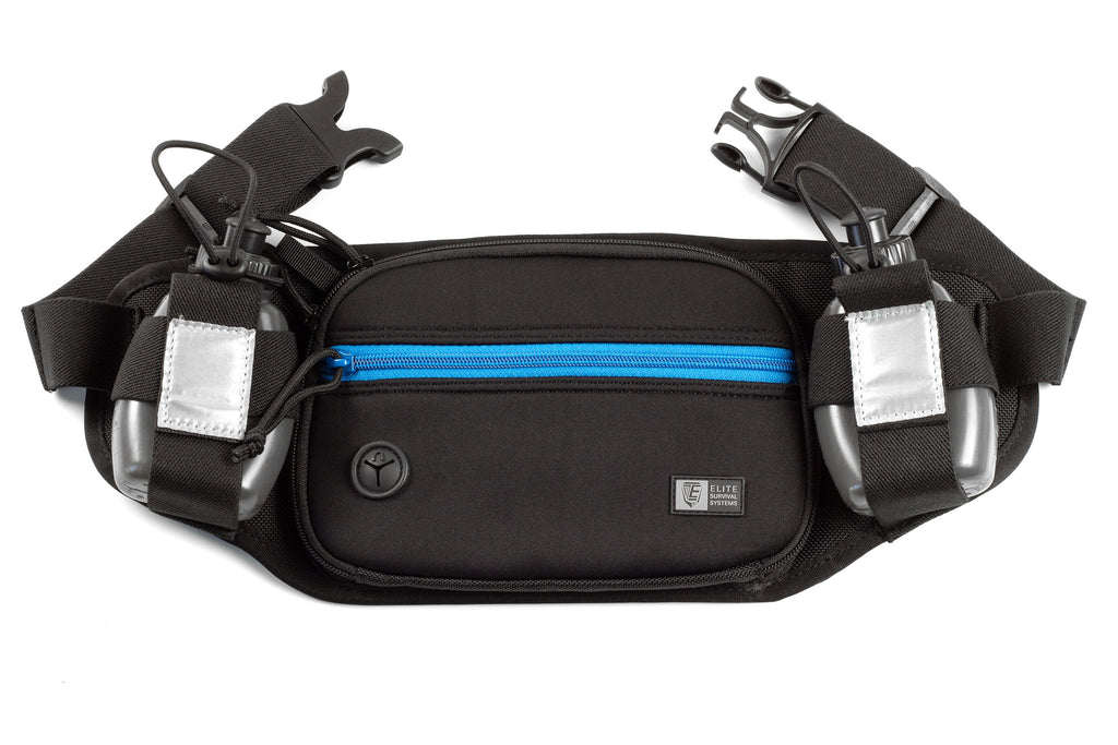 Marathon Runner's Gun Pouch shown with blue accent zipper.