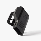 Black plastic clip on a white background