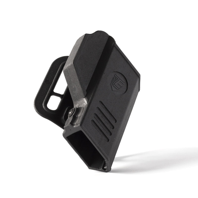 Black plastic clip on a white background