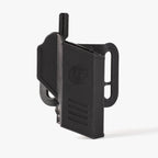 Black tactical magazine pouch on a white background