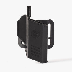 Black tactical magazine pouch on a white background