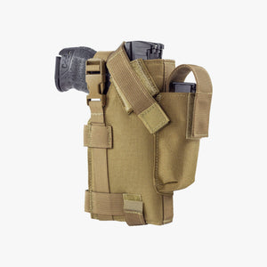 Tactical holster with magazine pouches on a white background