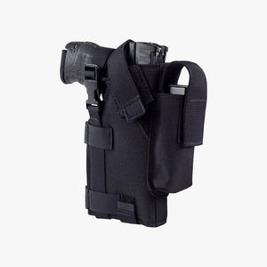 Black tactical holster on a white background