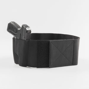 Black belt with a gun holster on a white background