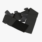 Black gun holsters and a gun on a white background