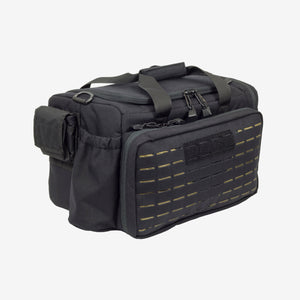 Loadout Range Bag for Pistols. Shown in Black with Tan interior.