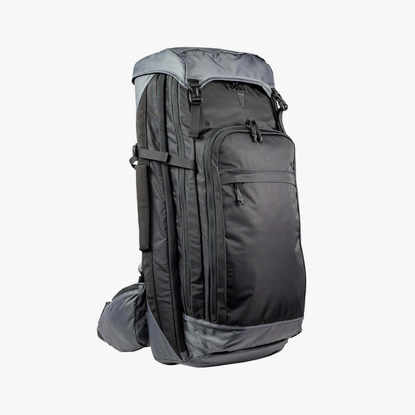 Gray and black backpack on a white background