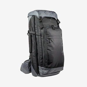 Gray and black backpack on a white background