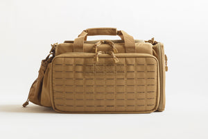 Tan tactical bag on a white background