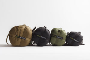 Four tactical bags in different colors on a white background