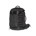 A black tactical backpack with MOLLE webbing on the front, a top carry handle, and an adjustable shoulder strap, shown against a plain white background.