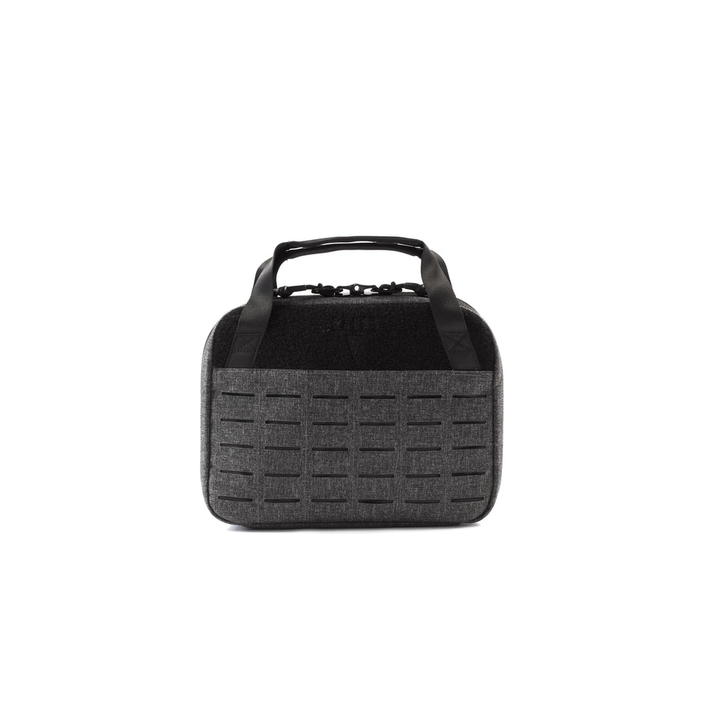 Padded Pistol Case in small size, front view showing laser-cut MOLLE panel and loop patch panel