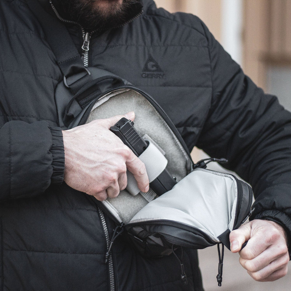 Sentinel Cross Body CCW Sling Pack quick access Concealed Carry Compartment