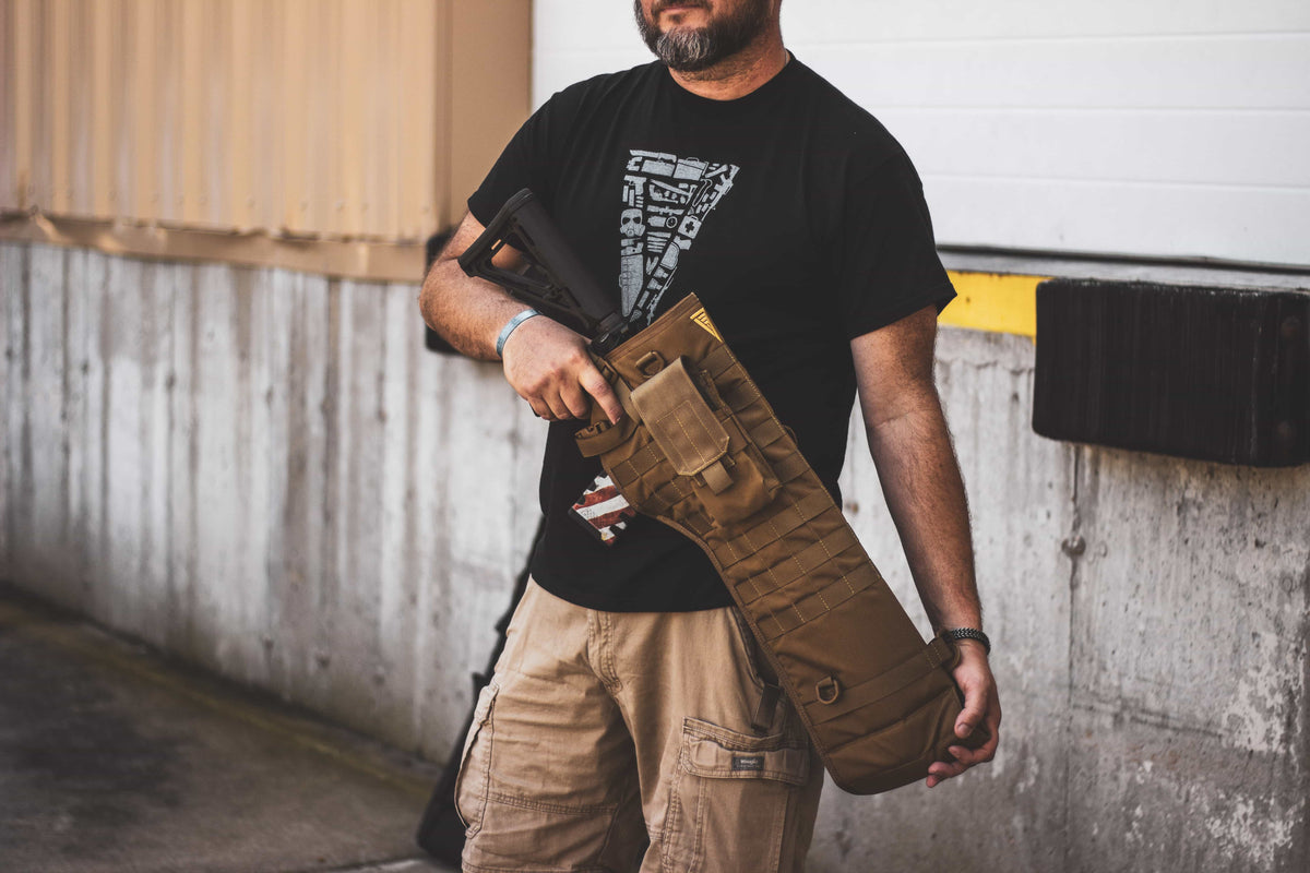 Coyote Rifle Scabbard with M4 rifle and mag pouch