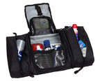 Toiletry kit shown with contents. Flat style for easy packing.