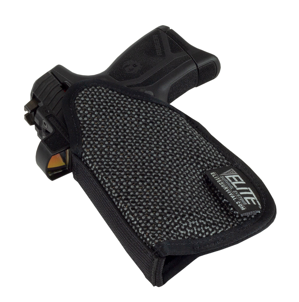 Mainstay holster with sticky, silicone exterior fits red dot sights. Made in the USA.