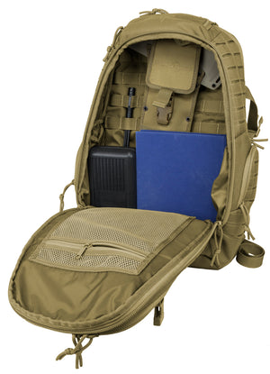 The main compartment of the Guardian CCW backpack with MOLLE webbing for attaching pouches, as well as pockets for orgainzation.