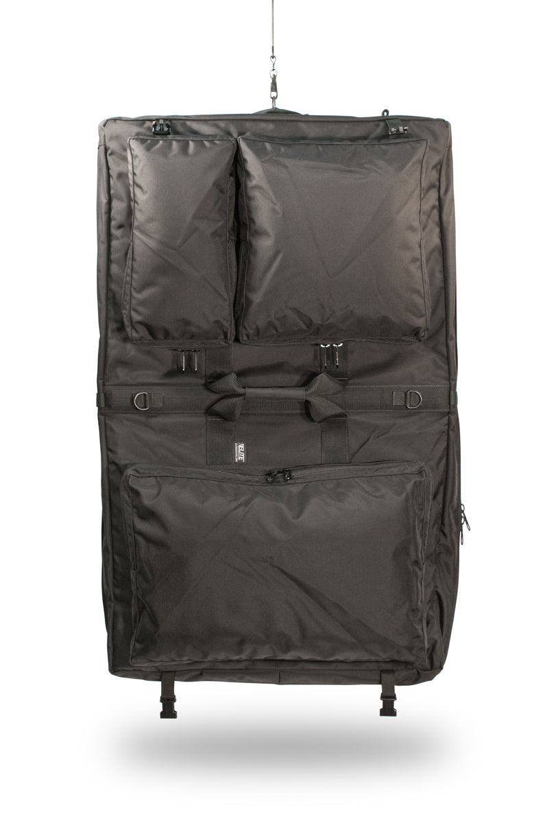Deluxe garment bag, shown hanging flat.