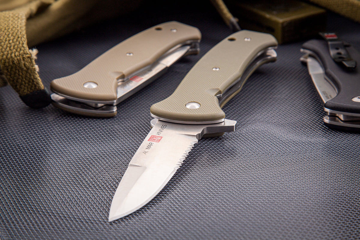 Al Mar Mini SERE 2020 Linerlock Folding Tactical Knife, Coyote, 3" Combo Blade