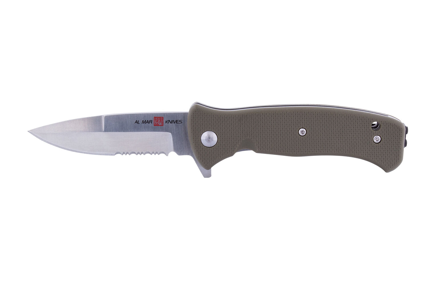 Al Mar Mini SERE 2020 Linerlock Folding Tactical Knife, OD Green, Combo Blade